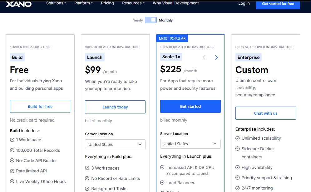 Xano pricing on April 9, 2025