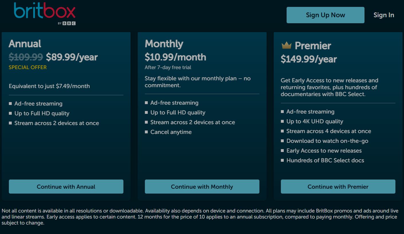 BritBox pricing on August 26, 2025