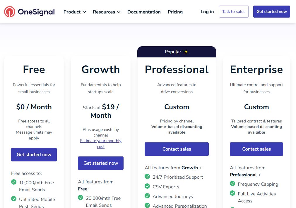 OneSignal pricing on August 1, 2025