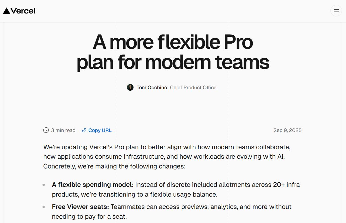 Vercel Pro Pricing Model Change to Usage-Based