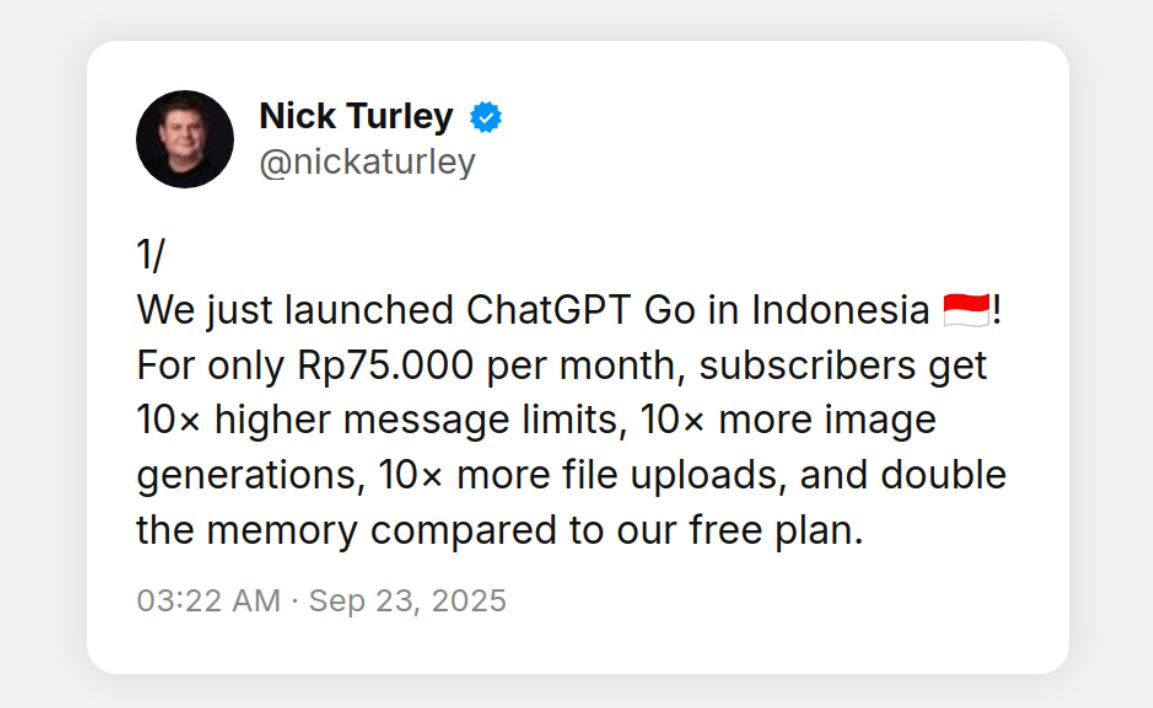 OpenAI update on Introducing ChatGPT Go subscription plan in Indonesia