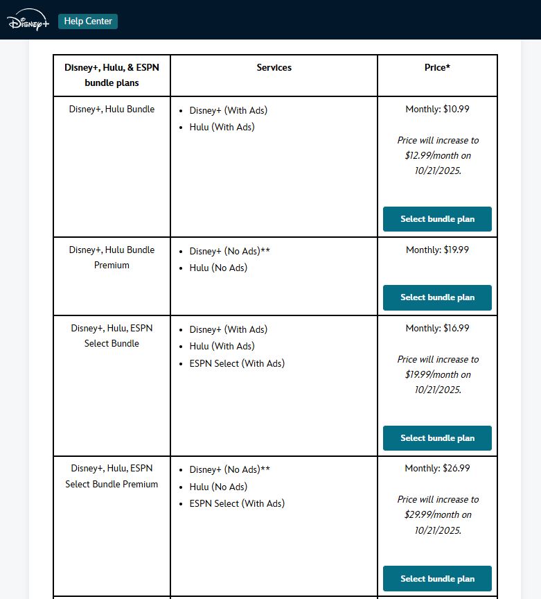 Disney Plus Subscription pricing on September 23, 2025