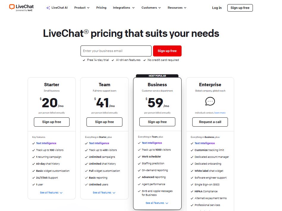 LiveChat pricing on August 28, 2025
