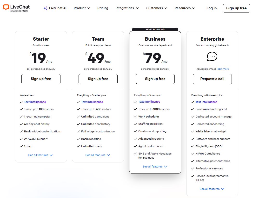 LiveChat pricing on September 29, 2025