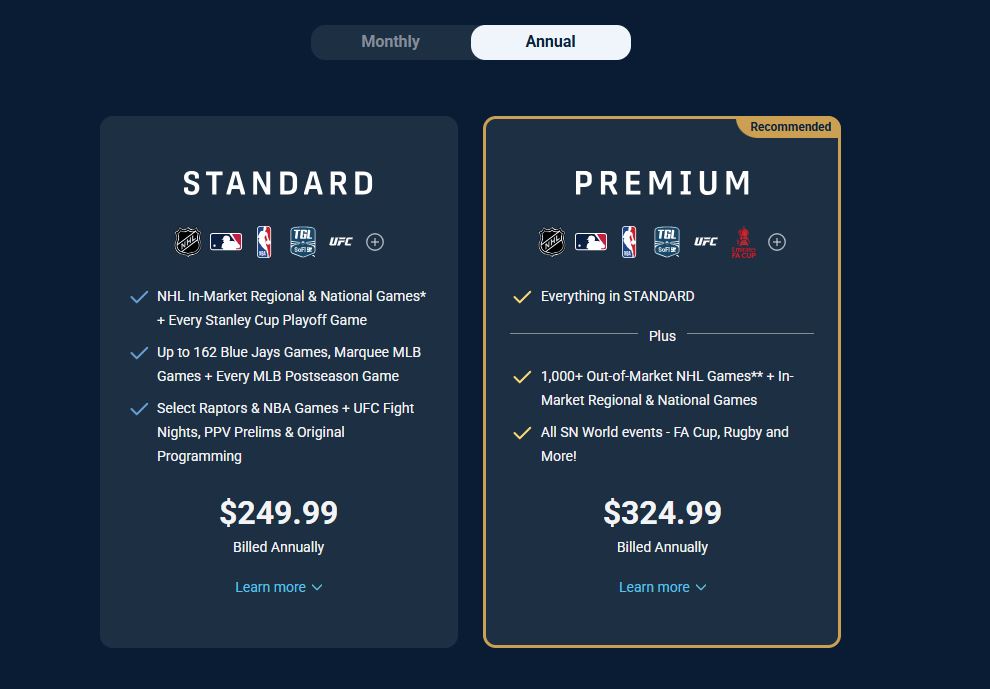 Sportsnet plus pricing on September 9, 2025