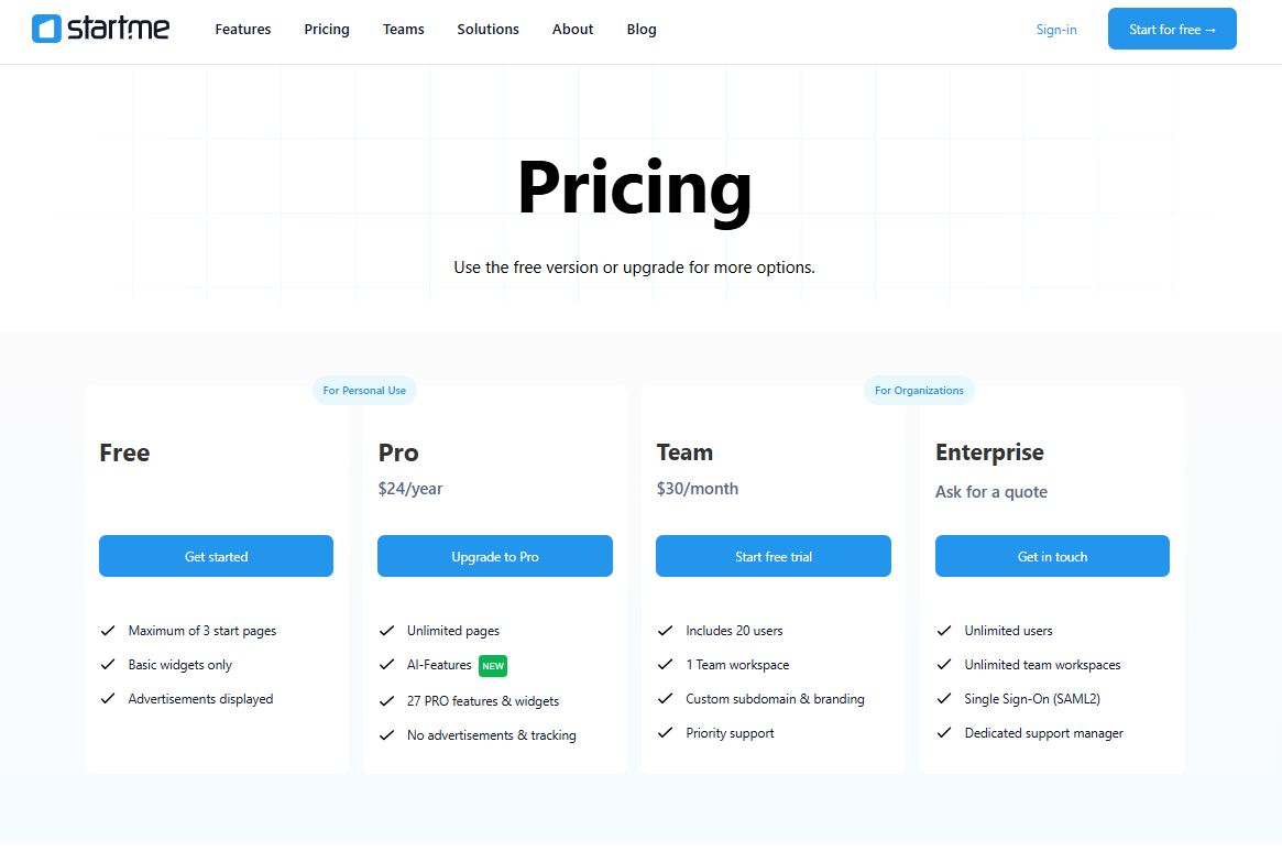 startme pricing on August 23, 2025