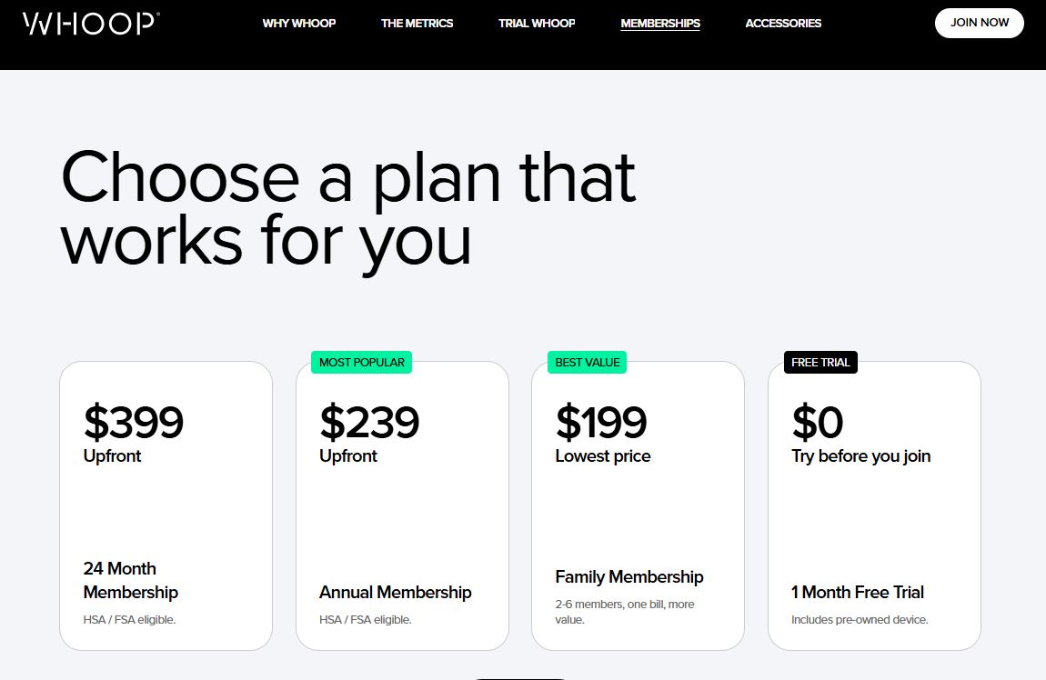 WHOOP Membership pricing on July 9, 2025