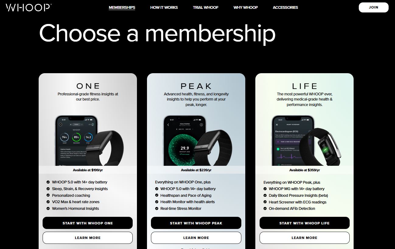 WHOOP Membership pricing on September 25, 2025