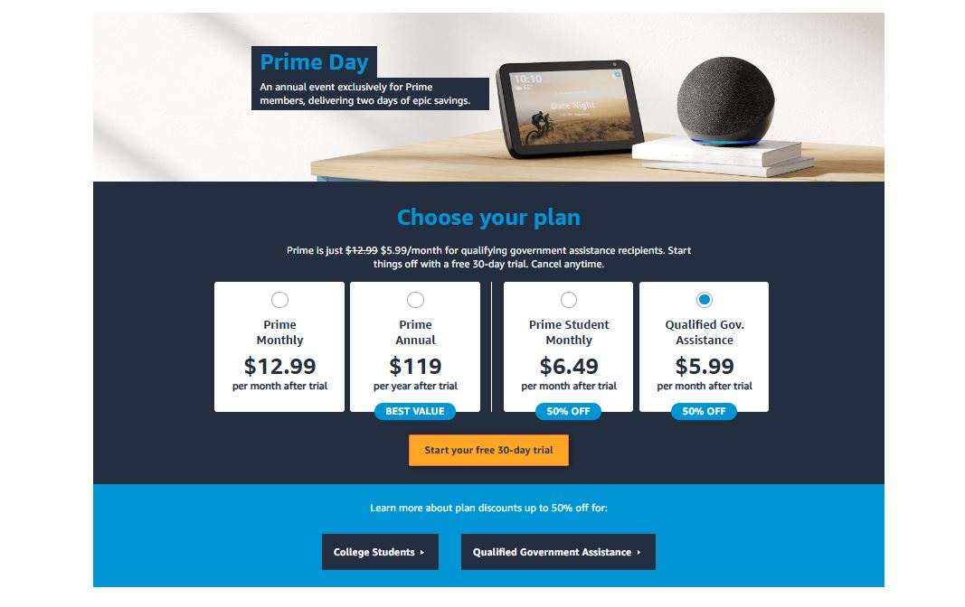 Amazon Prime pricing on January 7, 2022