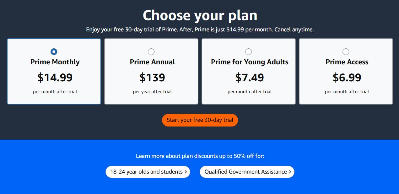 Amazon Prime pricing on October 21, 2025