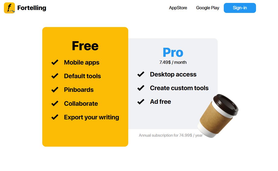 Fortelling App pricing on October 19, 2025