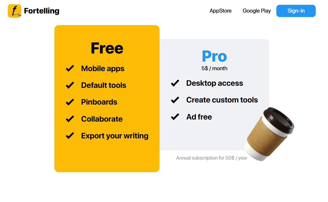 Fortelling App pricing on October 15, 2025