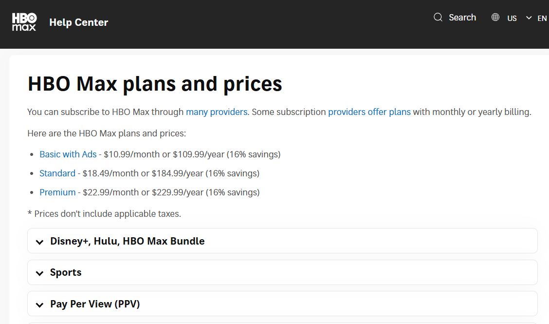 HBO Max Subscription pricing on October 21, 2025
