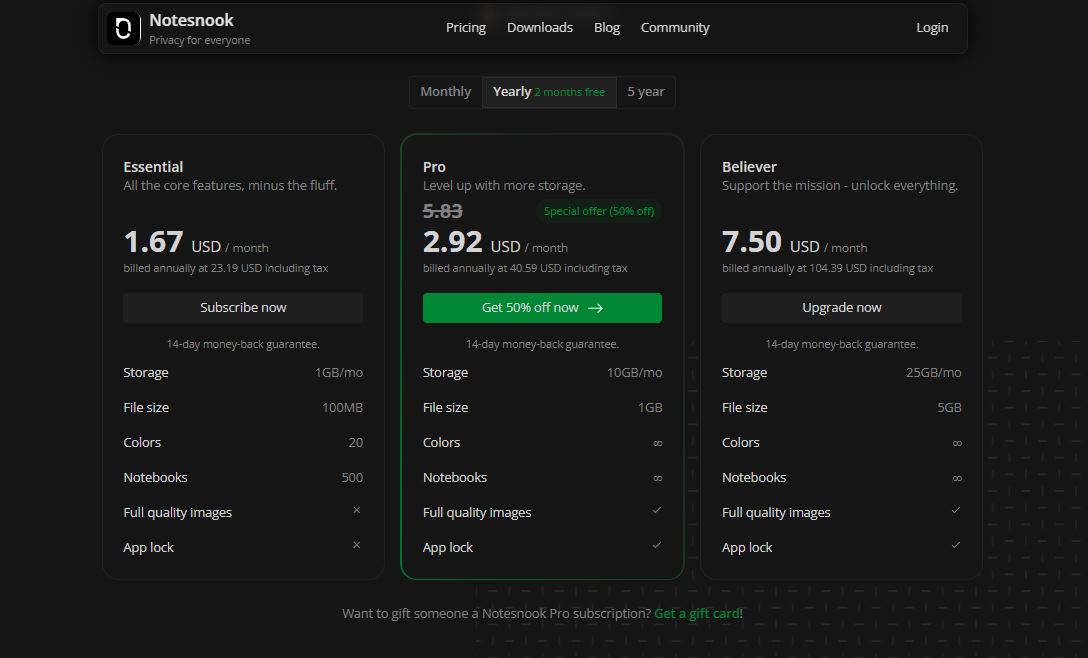 Notesnook pricing on October 5, 2025
