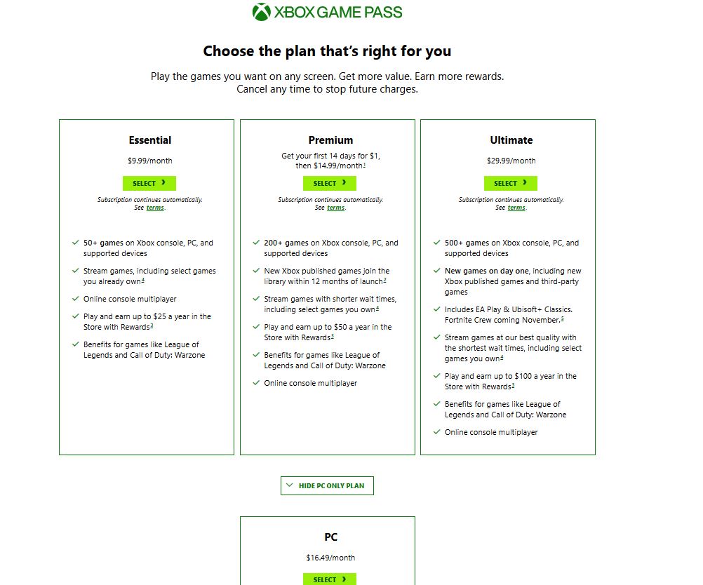 Xbox Game Pass pricing on October 1, 2025