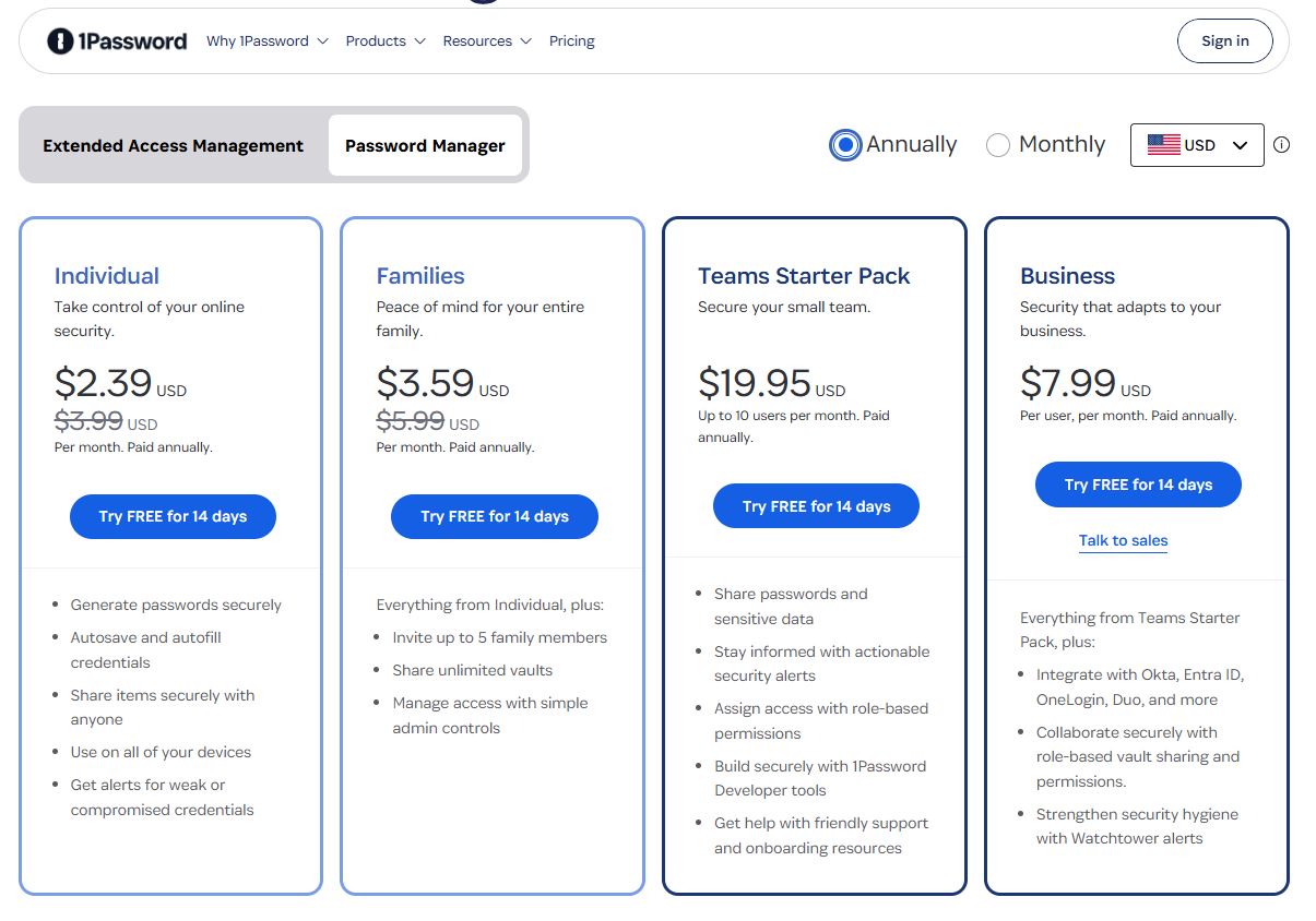 1Password pricing on November 19, 2025