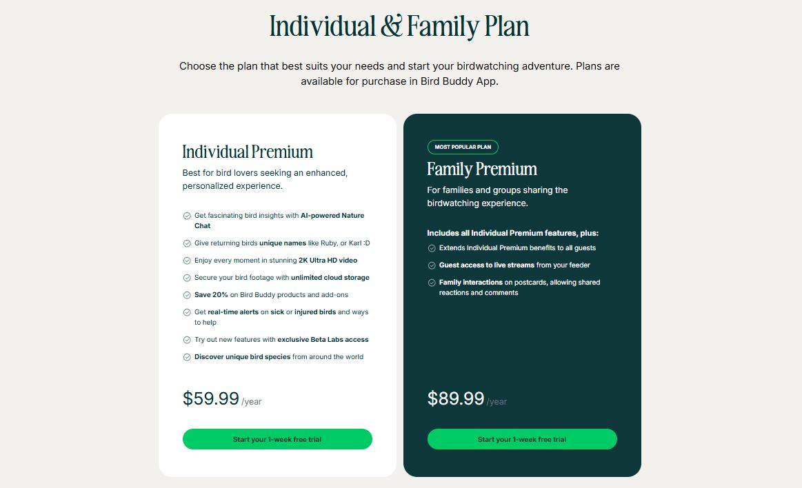BirdBuddy Subscription pricing on September 11, 2025