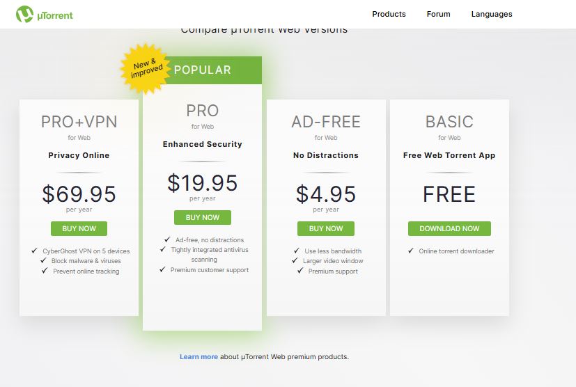 uTorrent pricing on September 11, 2025