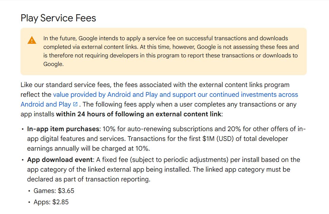 Google Play Update on Introducing Charges For External App Downloads