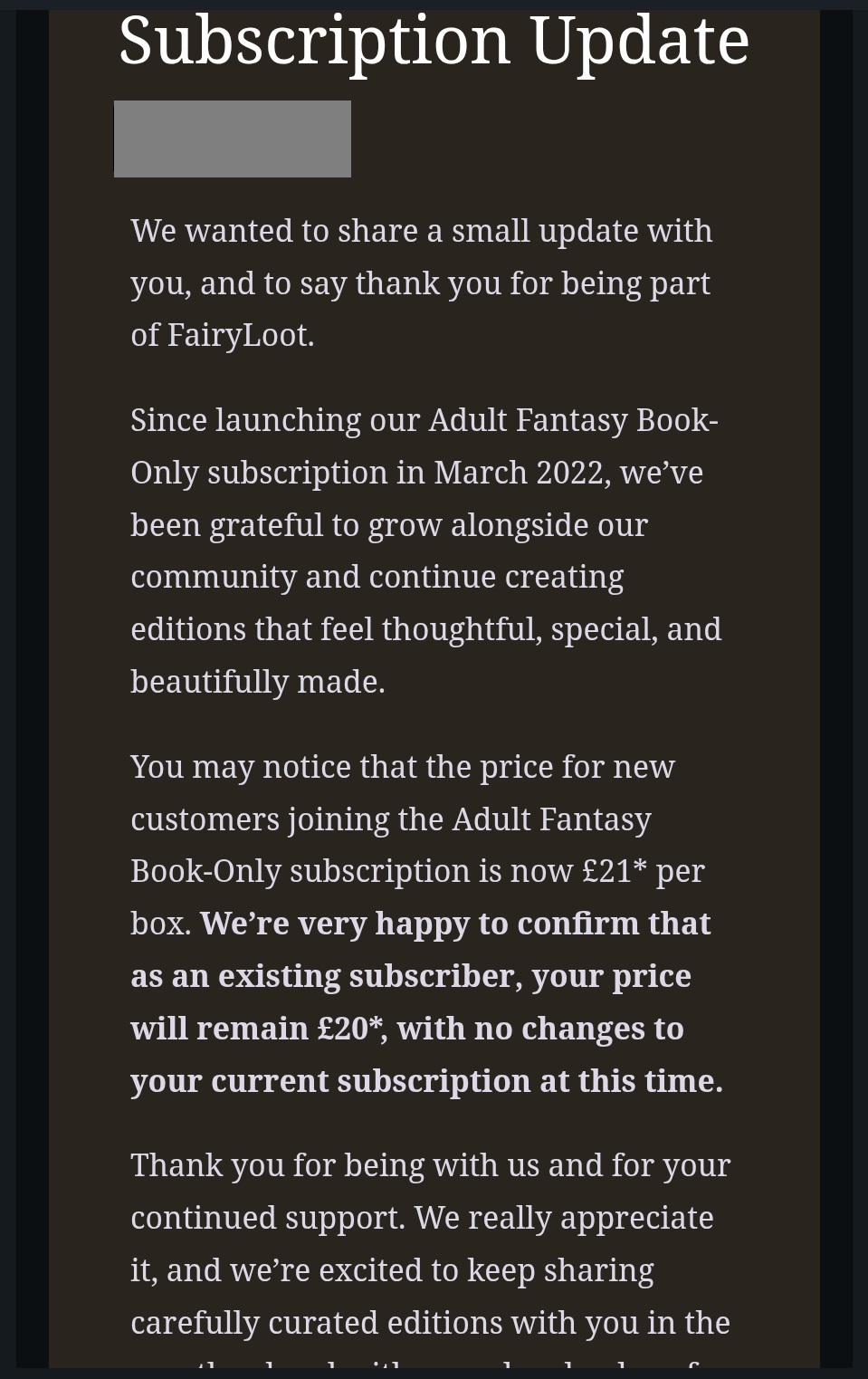FairyLoot Update on Subscription Price Increase