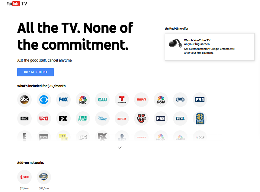 YouTube TV pricing on August 15, 2017