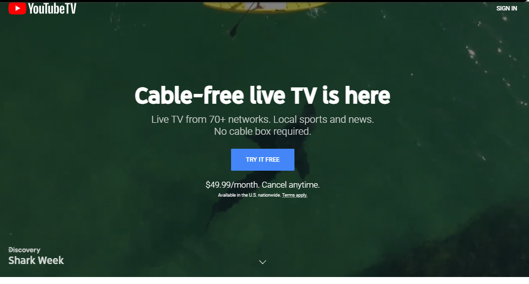 YouTube TV pricing on August 5, 2019