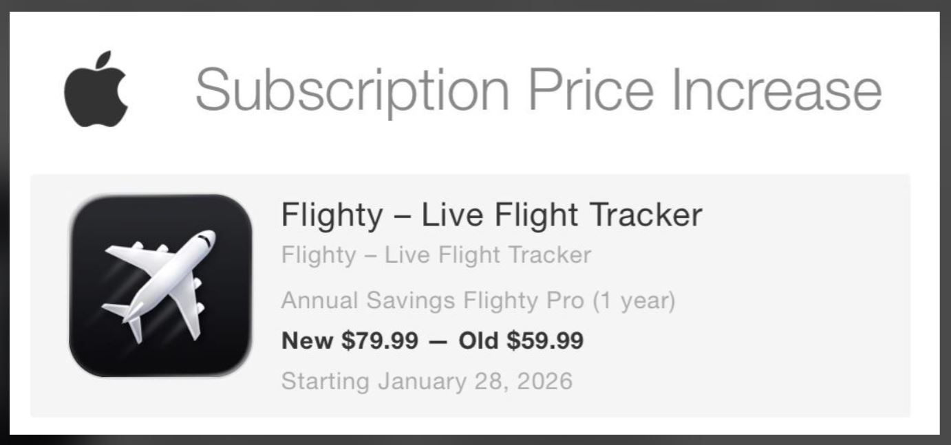 Flighty Update on Subscription Price Increase in Canada
