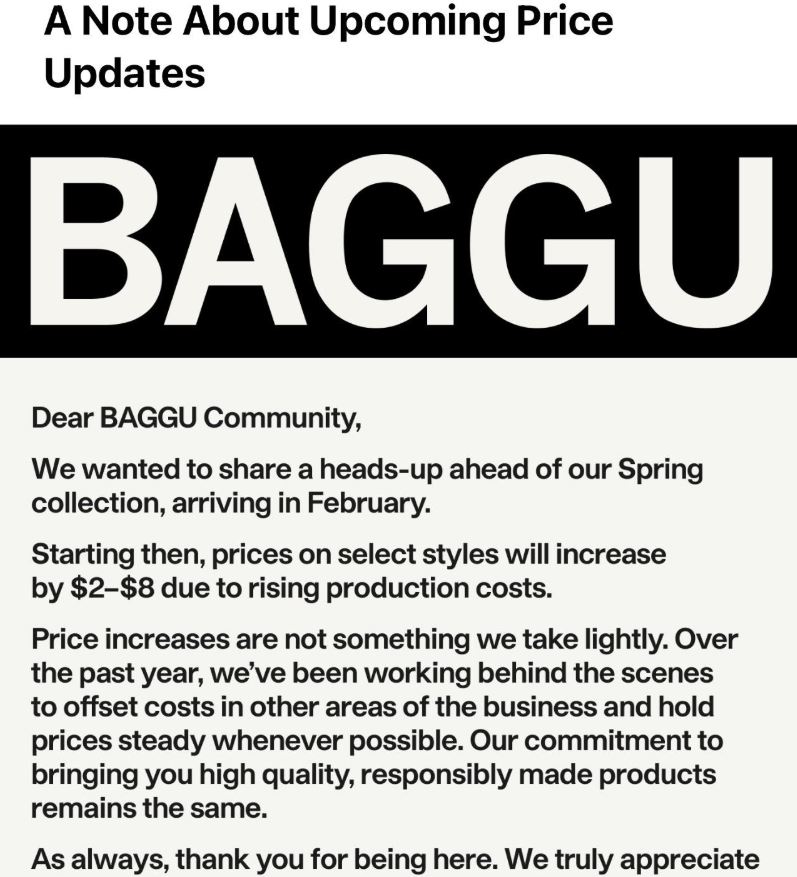 Baggu Update on Product Price Increase in February 2026