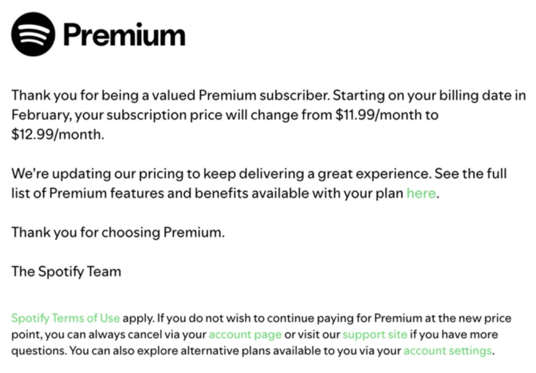 Spotify Update on Subscription Price Increase in the US on February 2026
