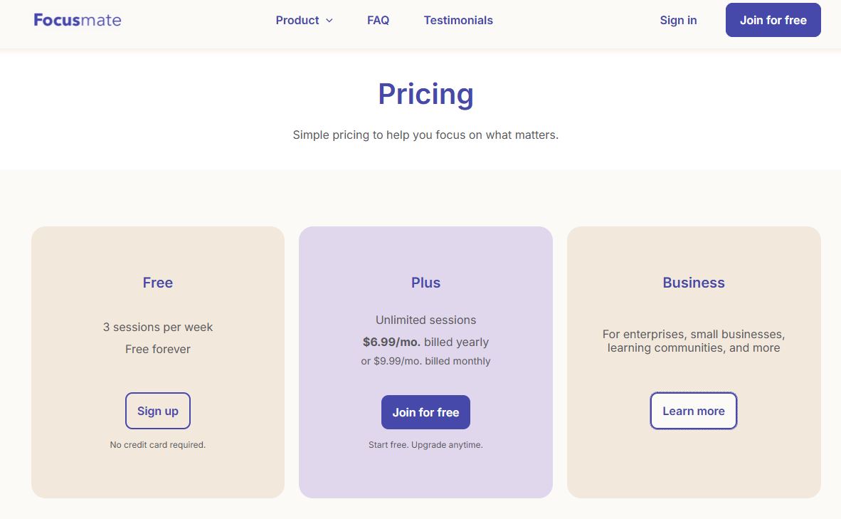 Focusmate pricing on November 15, 2025