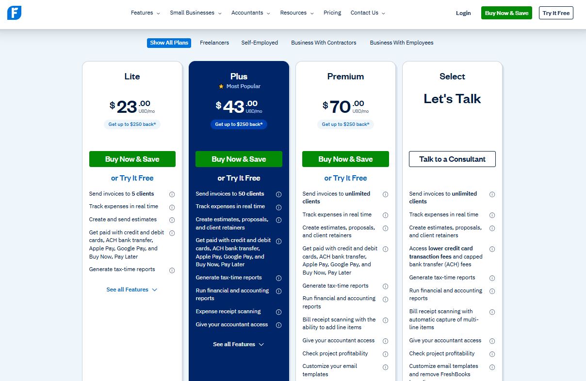 FreshBooks pricing on January 29, 2026