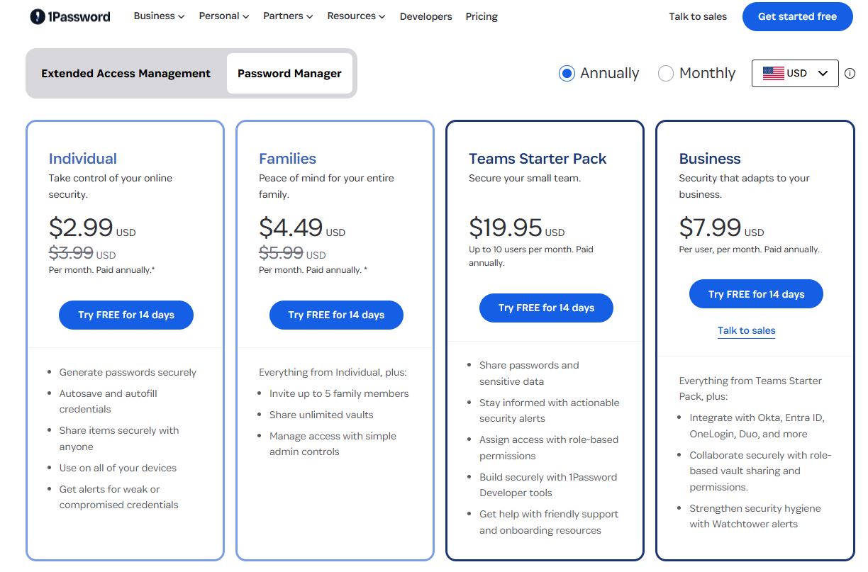 1Password pricing on February 25, 2026