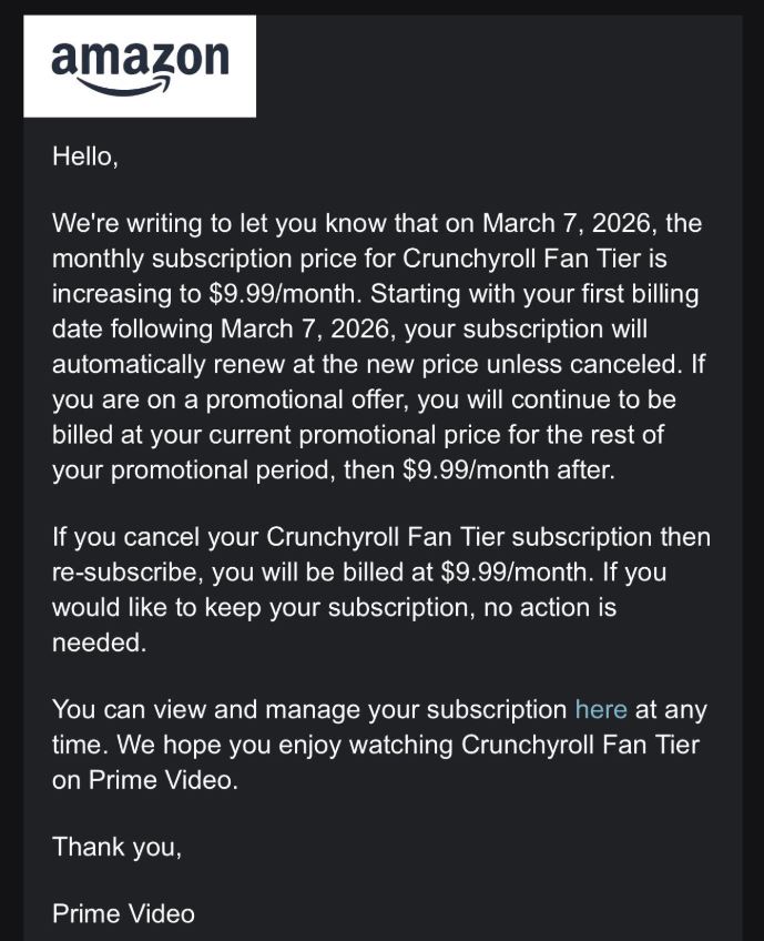 Crunchyroll Update On Subscription Price Increase On March 7th