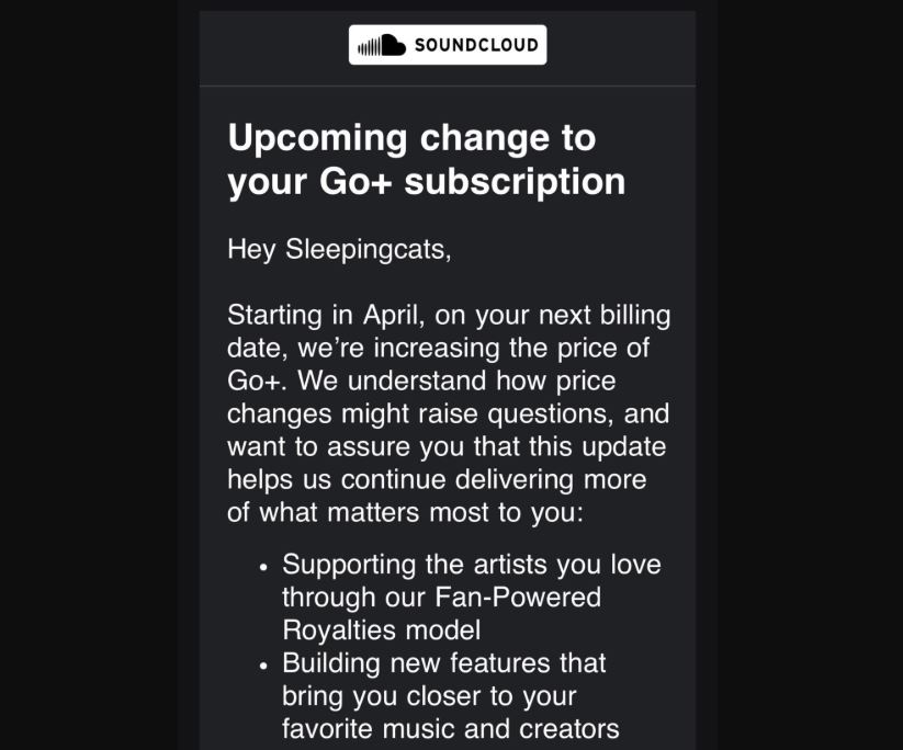 SoundCloud Update on Subscription Price Increase in April 2026