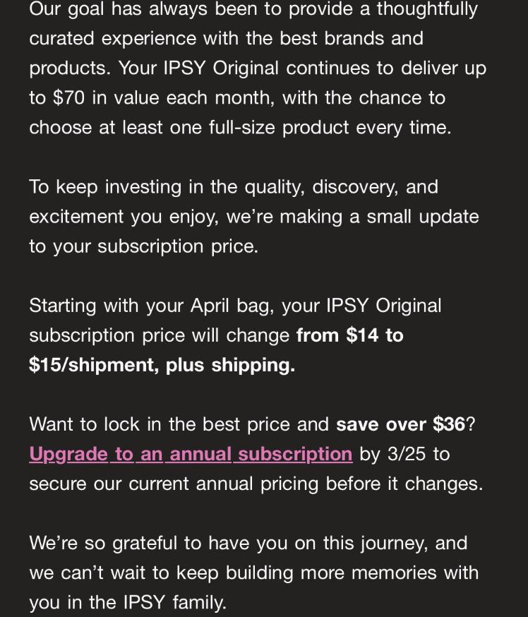 IPSY Updates On Original Subscription Price Increase In April 2026