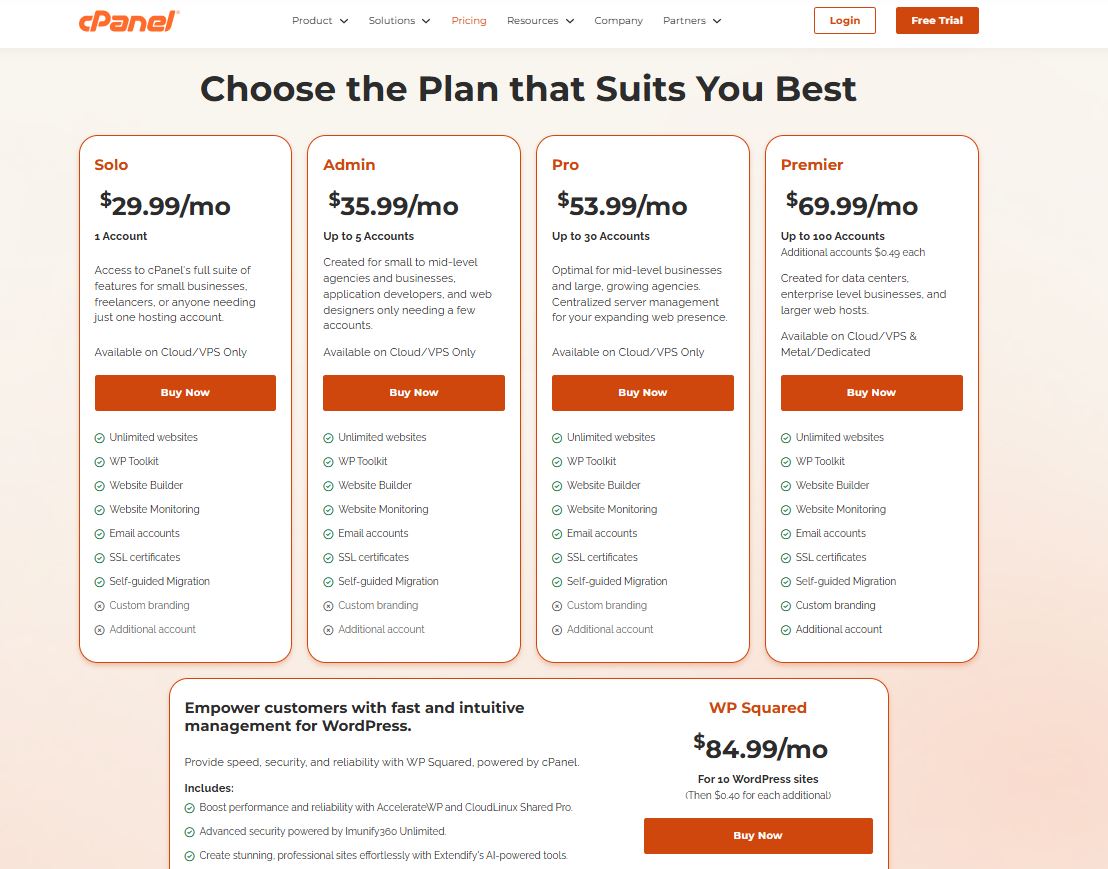 cPanel pricing on February 7, 2026