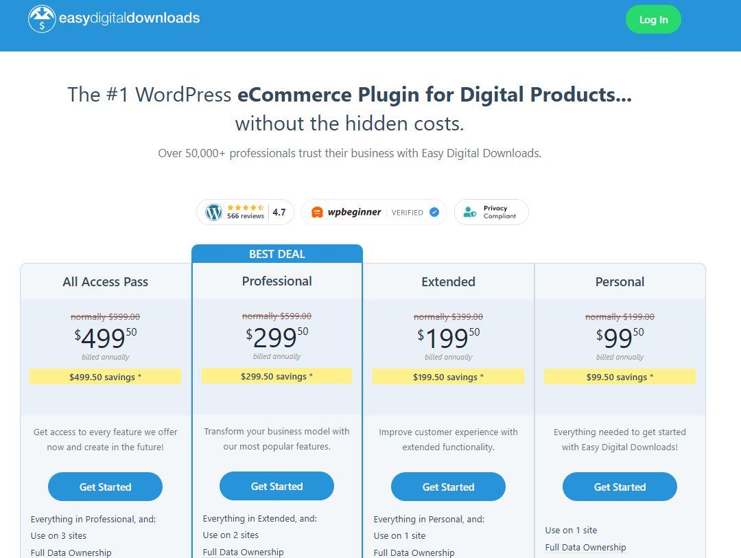 Easy Digital Downloads pricing on December 18, 2025