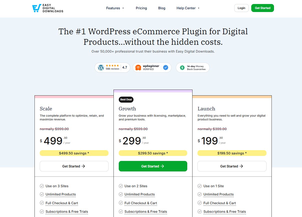 Easy Digital Downloads pricing on February 18, 2026