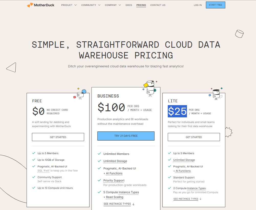MotherDuck pricing on December 27, 2025