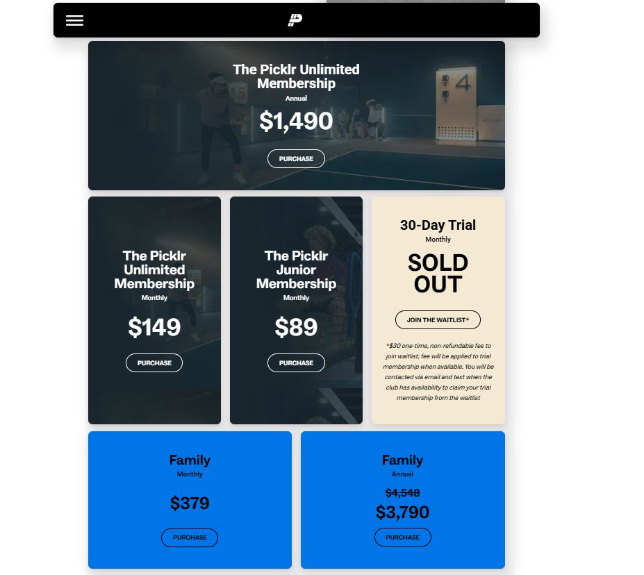 Picklr Membership pricing on February 18, 2026