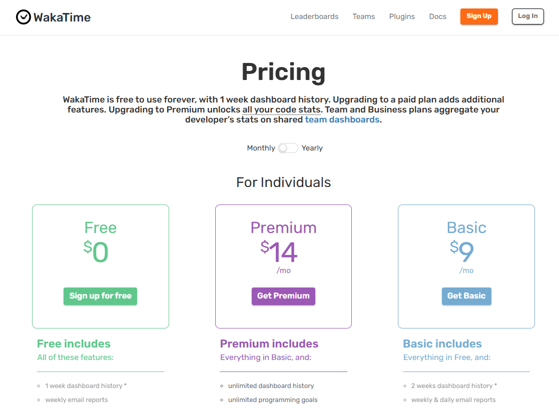 WakaTime pricing on February 9, 2026