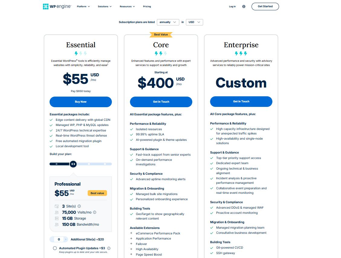 WP Engine Hosting pricing on February 3, 2026