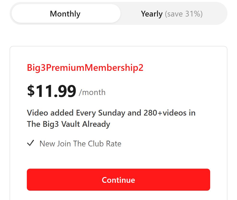 BIG3 Premium Membership pricing on March 14, 2026