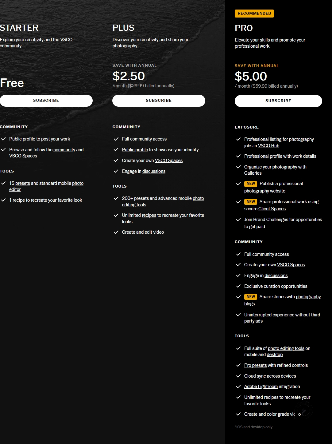 VSCO  pricing on February 21, 2025