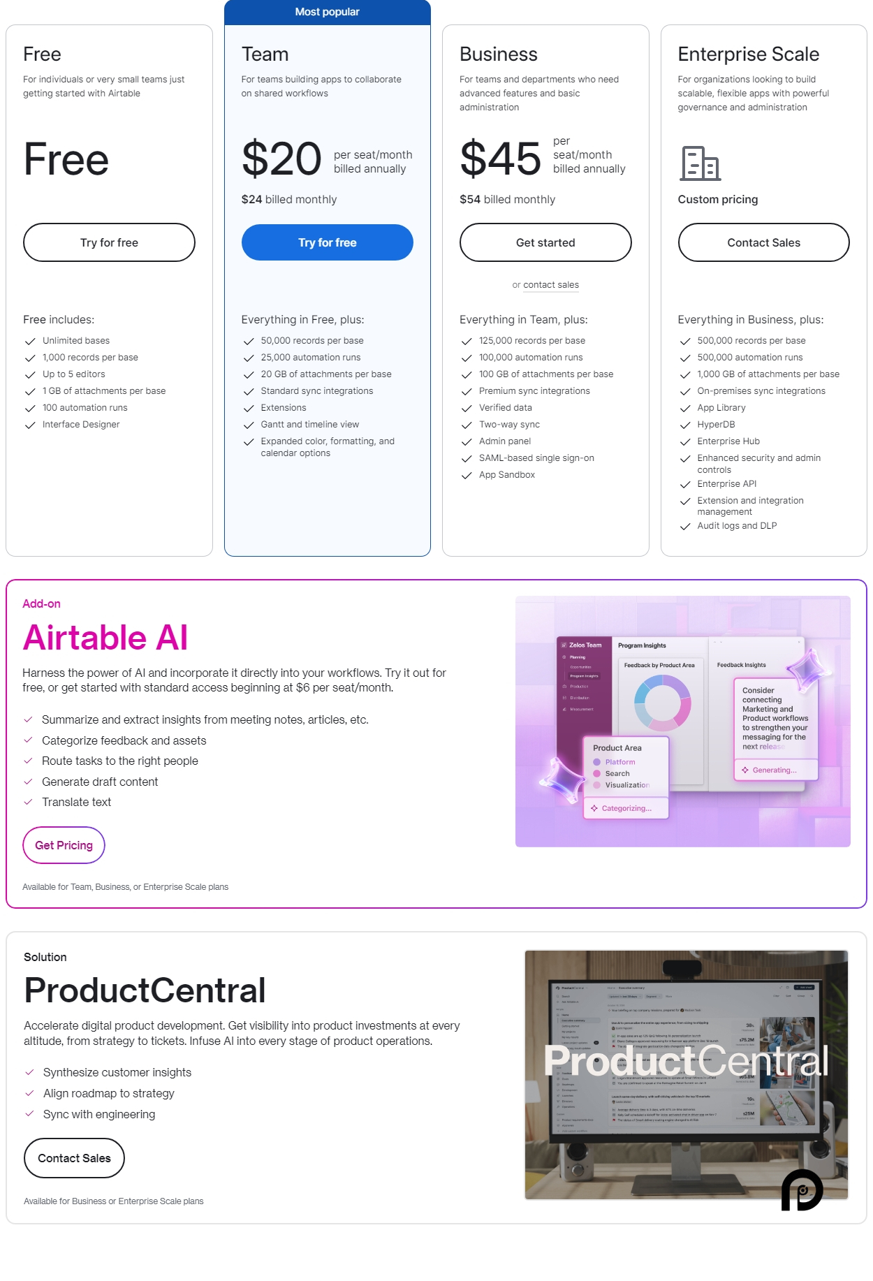 Airtable pricing on February 17, 2025