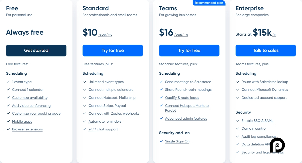 Calendly pricing on February 13, 2025