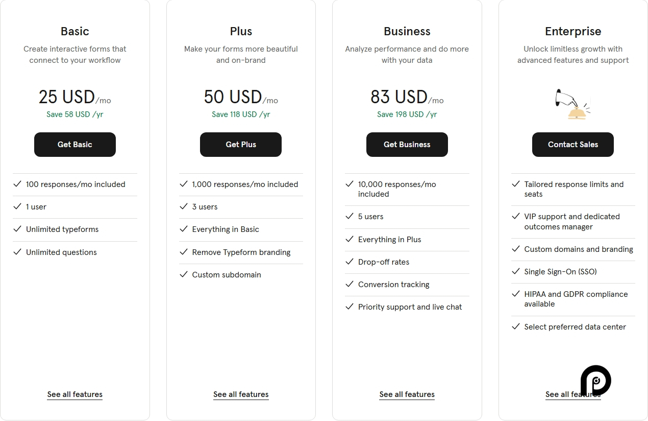 Typeform pricing on February 13, 2025
