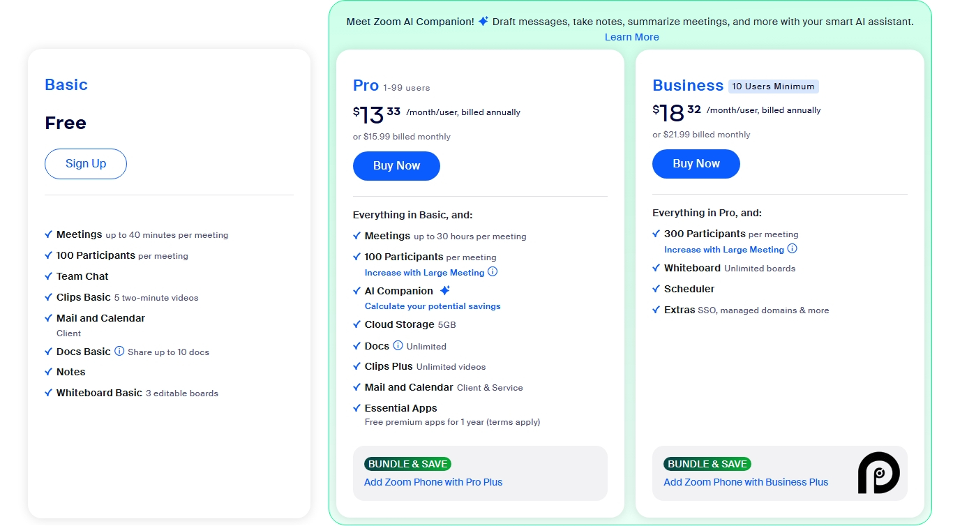 Zoom pricing on February 12, 2025